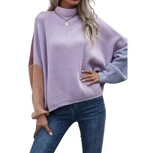 NEW TREND SHOP slouchy colorblock ribbed-knit sweater in lavender